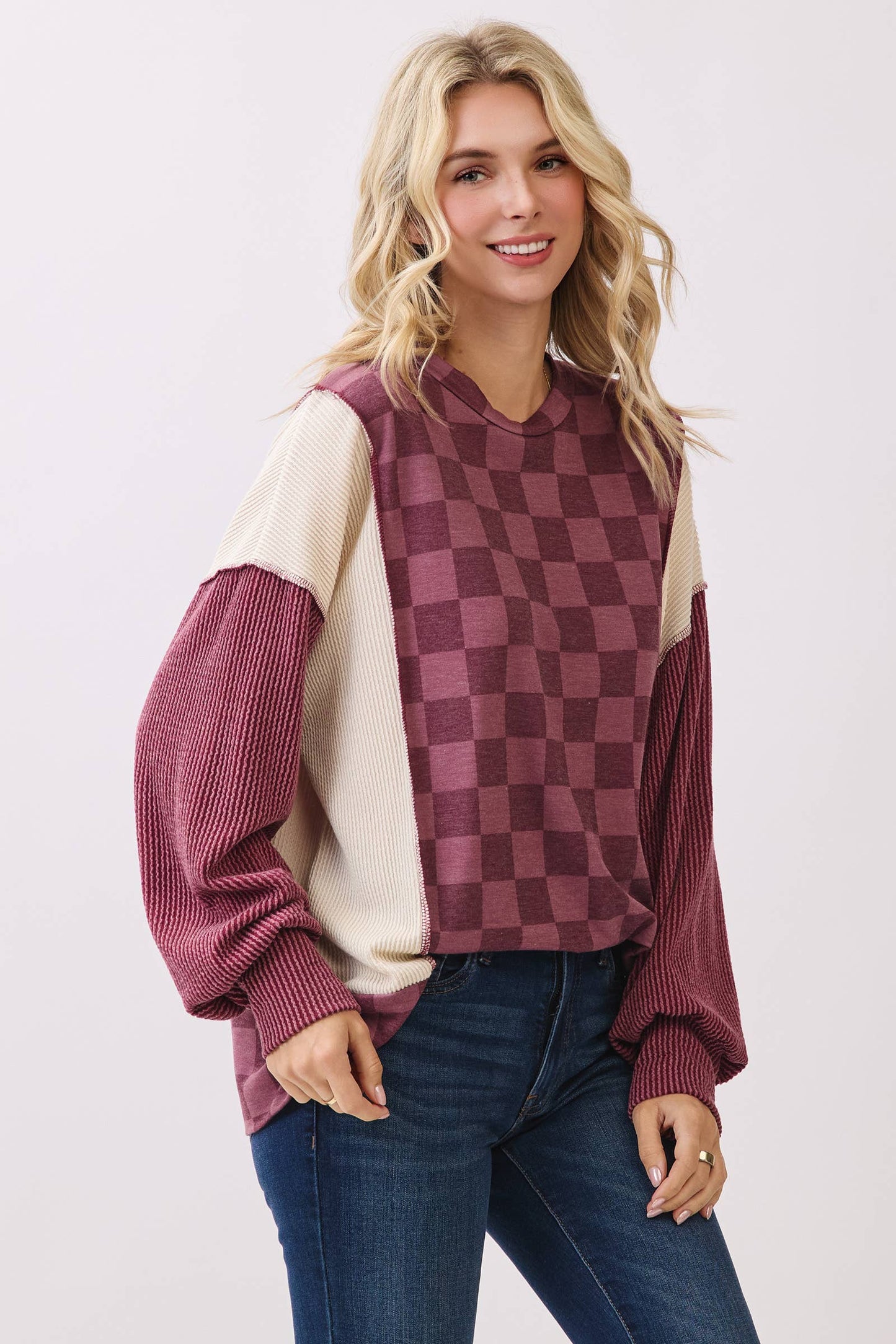 Checkered Print Long Sleeve Pullover