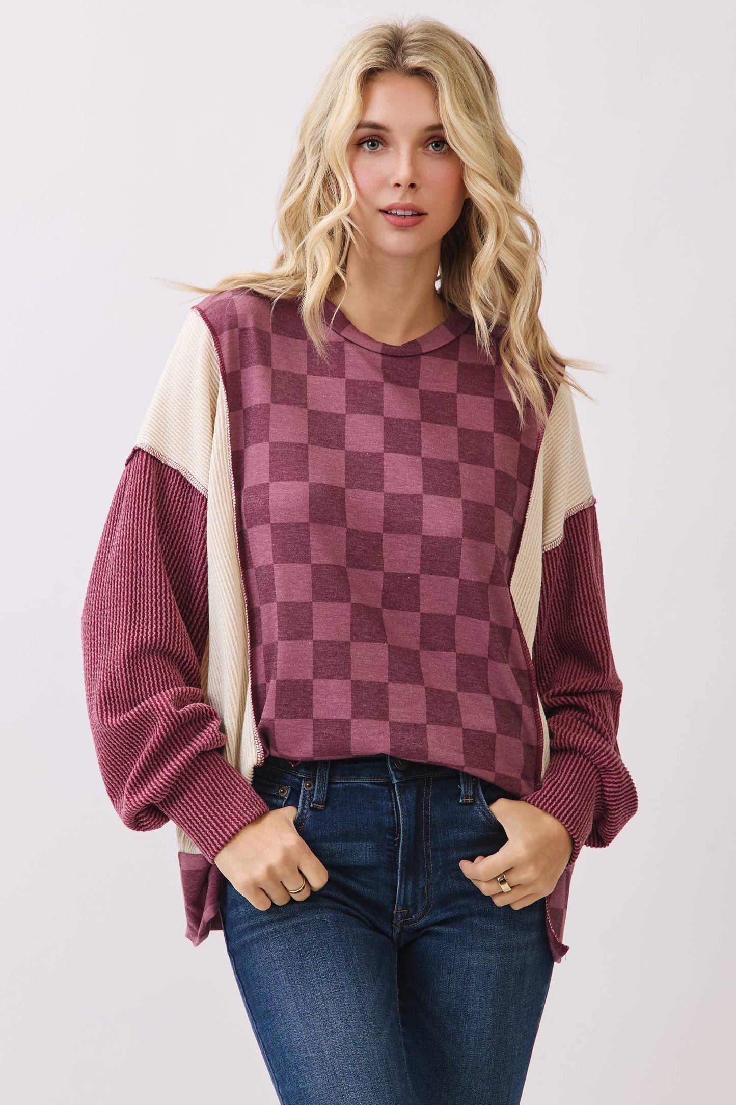Checkered Print Long Sleeve Pullover