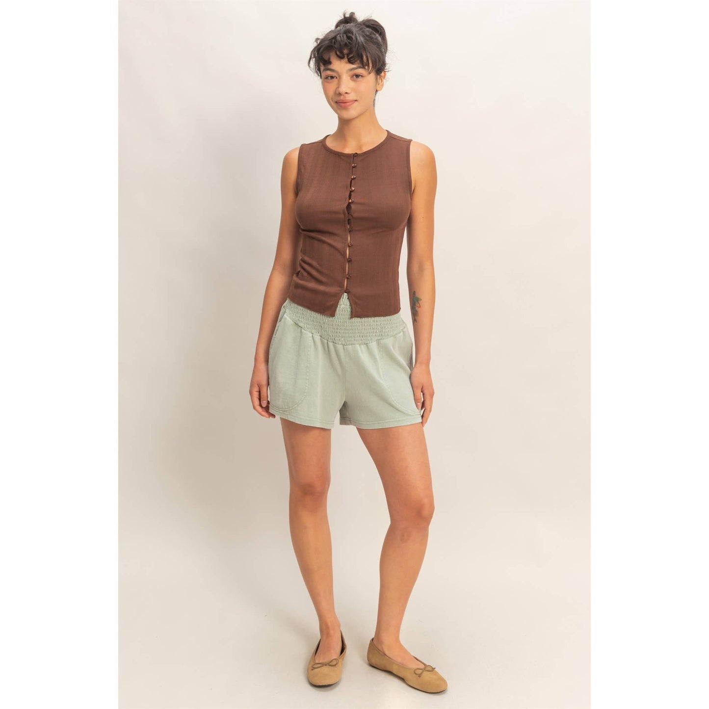 Sleeveless Pointelle Button Front Top