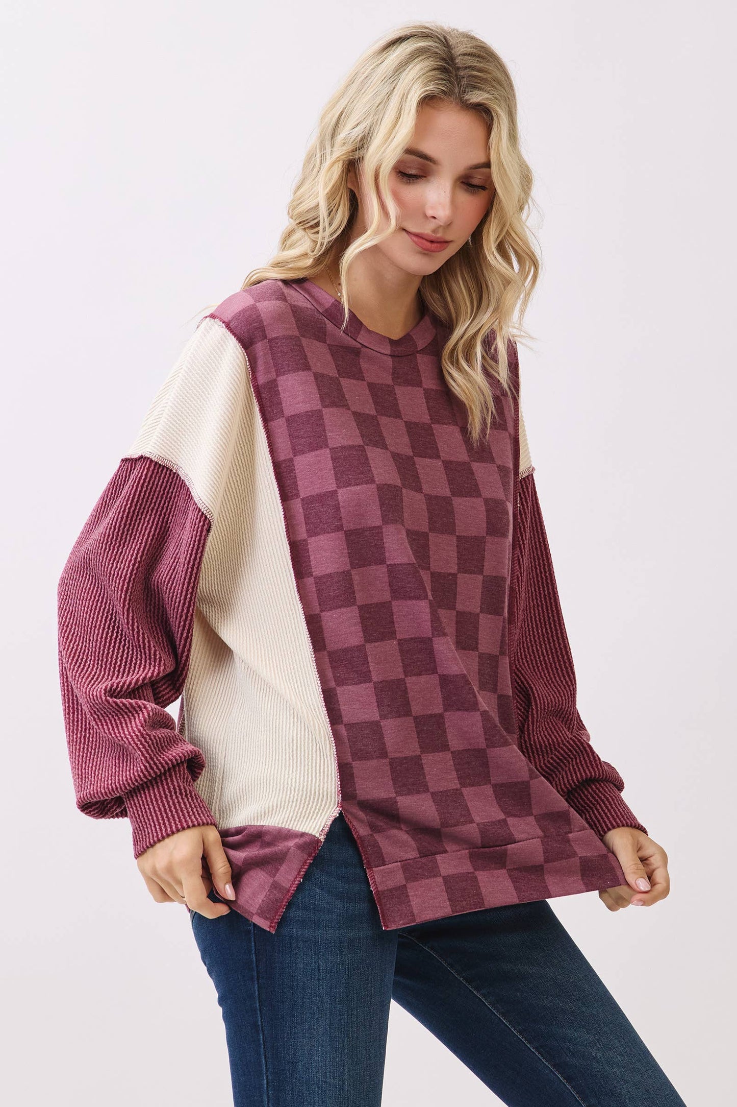 Checkered Print Long Sleeve Pullover