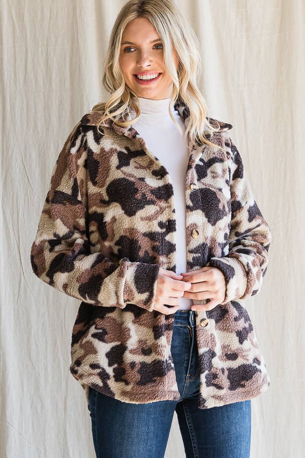 Camo Print Button Down Shacket