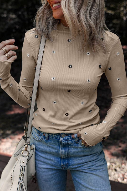 Floral Ribbed Long Sleeve