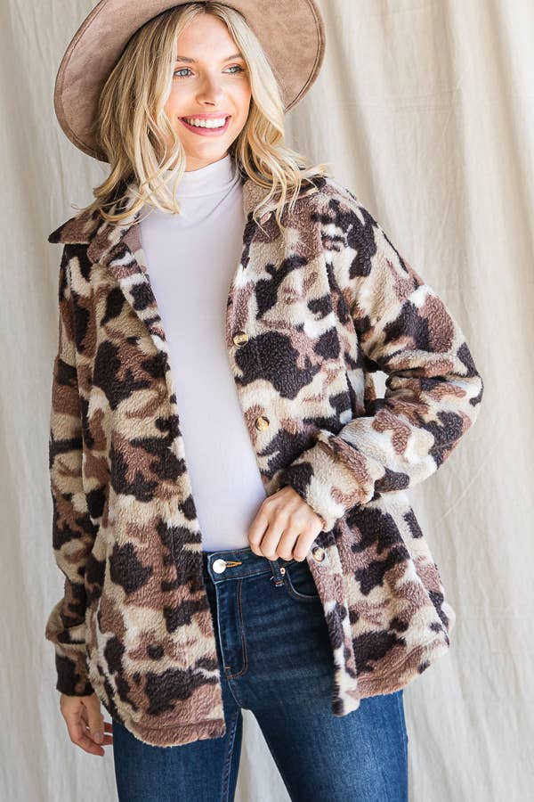 Camo Print Button Down Shacket