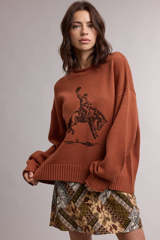 RODEO COWBOY WESTERN GRAPHIC SWEATER