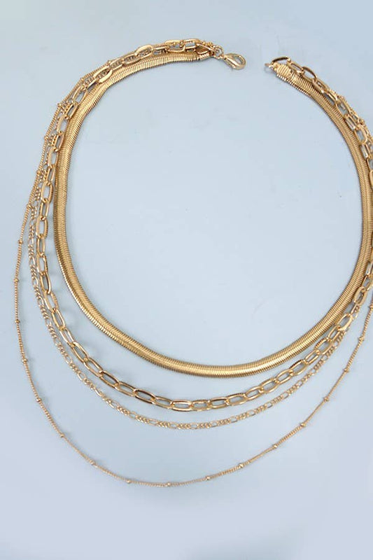 MULTI LAYER LINK HERRINGBONE CHAIN NECKLACE