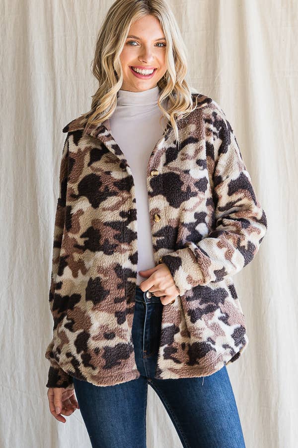 Camo Print Button Down Shacket