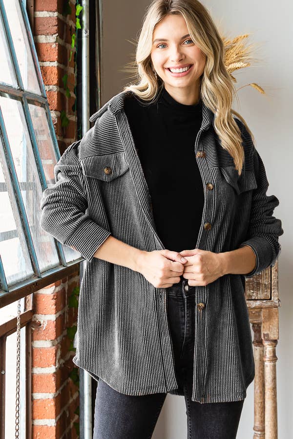 Rib Drop Shoulder Button Down Shacket