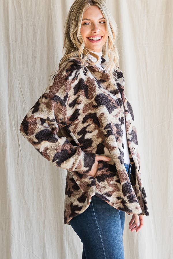 Camo Print Button Down Shacket