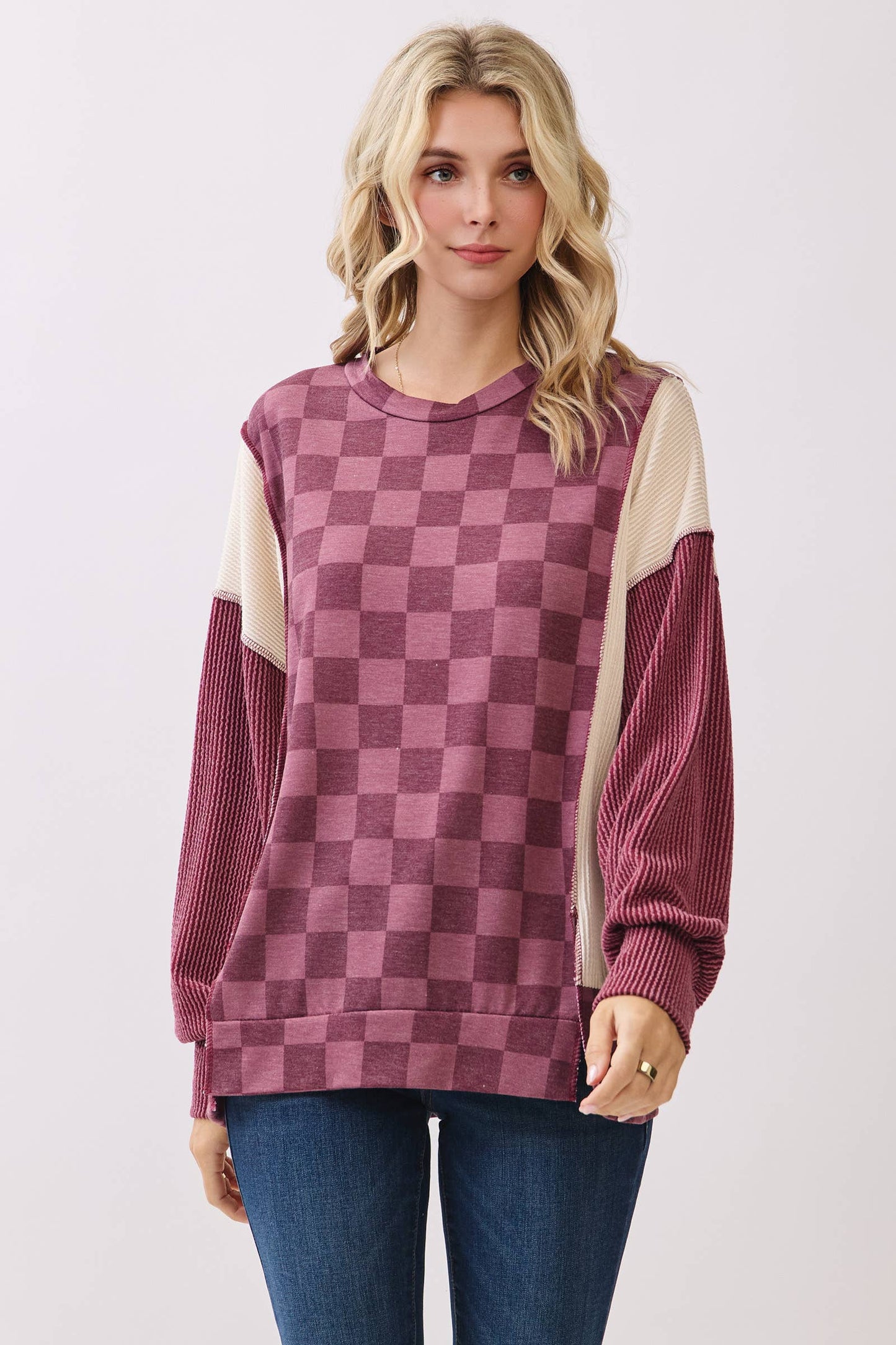 Checkered Print Long Sleeve Pullover
