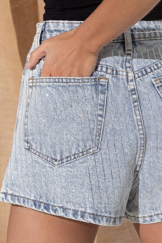 Crystal Stud Denim Shorts