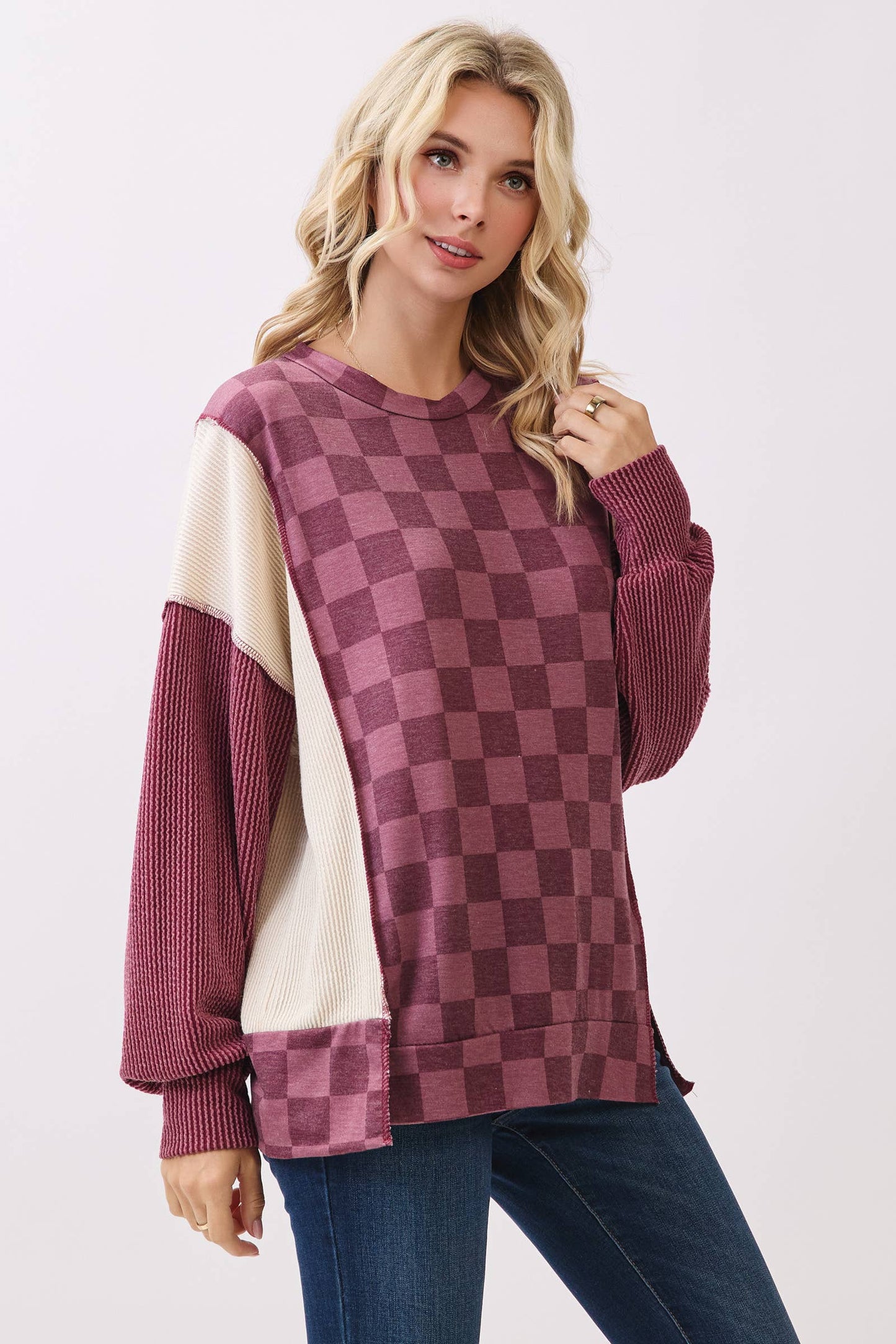 Checkered Print Long Sleeve Pullover