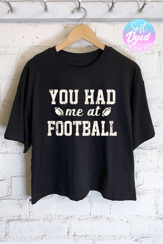 YOU HAD ME AT FOOTBALL LONG CROP TOP
