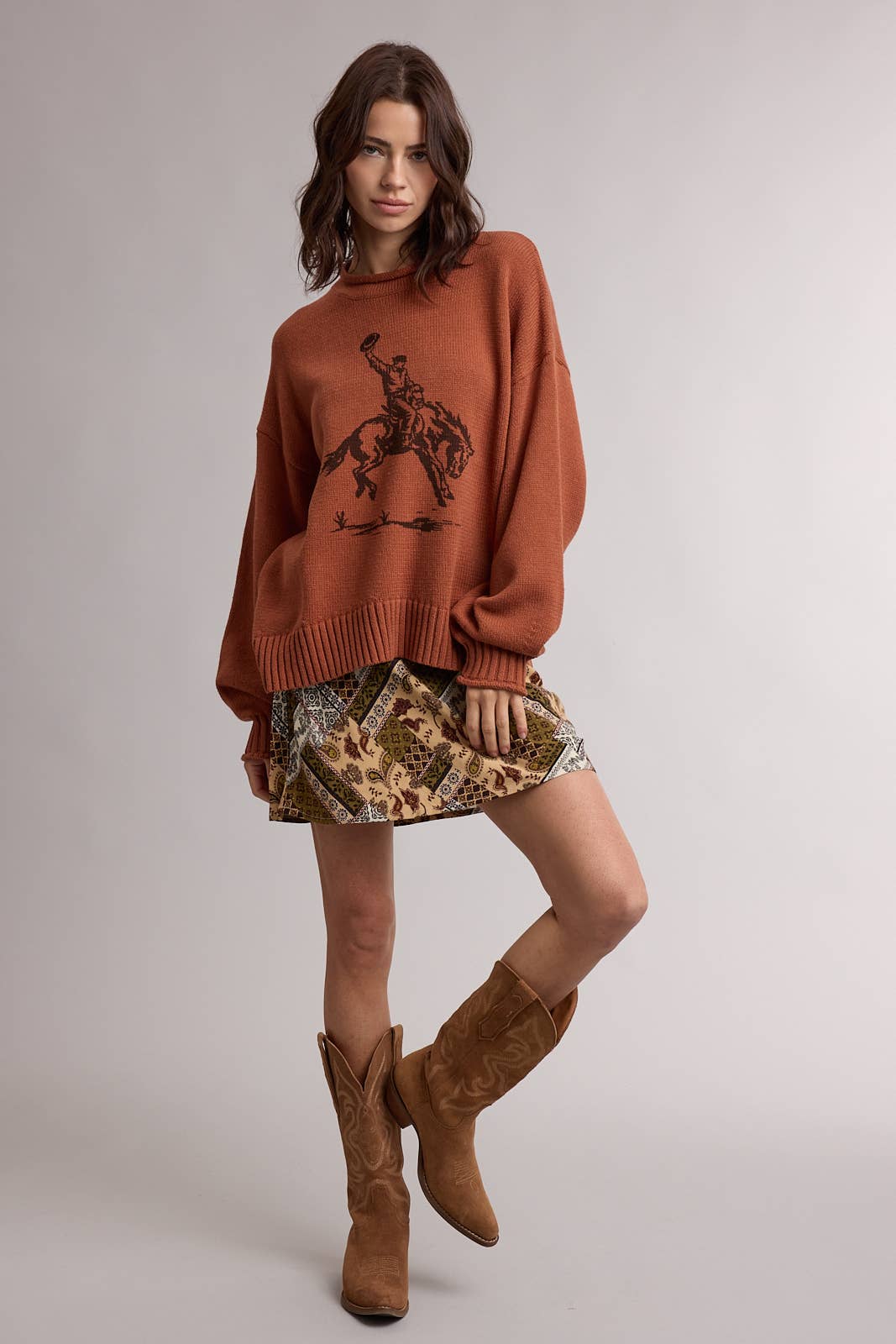RODEO COWBOY WESTERN GRAPHIC SWEATER