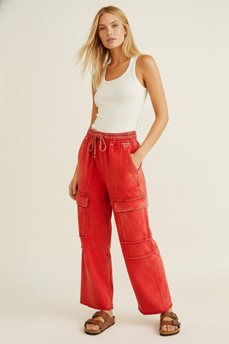 MINERAL WASHED TERRY CARGO PANTS