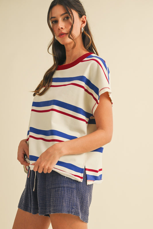 Multi Striped French Terry Pullover